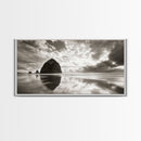 Coastal, seascape, moody art, ocean view, nautical wall art, panoramic painting, extra wide art, above bed wall art, framed canvas print