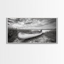 Canoe, lake, coastal cowgirl wall art, rustic decor, farmhouse art, panoramic art, horizontal wall art, extra wide art, framed canvas print