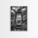 Stormy Lantern by the Sea, nautical decor, moody art, seascape painting, coastal painting, rustic wall art, framed canvas print