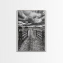 Open Ranch Gate, southwest wall art, moody art, western home decor, rustic art, farmhouse painting, framed canvas print, cowboy aesthetic