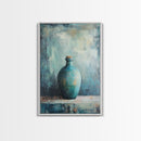 Teal Bottle, Wabi Sabi Art, Minimalist Wall Art, Canvas Print, Green Wall Art, Rustic Decor, Sage Green Wall Art, Moody Art, Gift Idea