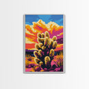 Sunset Cactus, Joshua tree art, pink orange wall art, southwest wall art, gift idea for him, extra wide art, bold colors, Framed Canvas Print