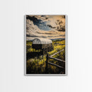 Prairie Wagon, Stormy Sky, Western Landscape, Framed Canvas Print, Rustic Wall Art, Barn Landscape Oil Painting, Farmhouse Art, Moody Art