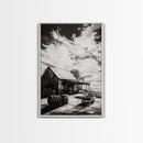 Vintage Barn, Rustic Landscape, Canvas Print, farmhouse art, rustic wall art, barn landscape oil painting, moody art, above couch art, wabi sabi art