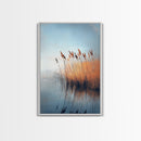 Lake Reeds Reflection, wabi sabi art, minimalist art, coastal decor, coastal landscape art, nautical painting, Framed Canvas Print