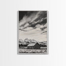 Rustic Cabin, Smoky Mountain Art, Black and White Landscape, Western Wall Art, Wabi Sabi Art, Farmhouse Decor, Canvas Print