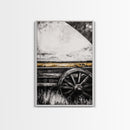 Rustic Wagon Wheel, Moody Art, Farmhouse Wall Art, Framed Canvas Print, Southwest Decor, Western Aesthetic, Above Sofa Art, Gift Idea