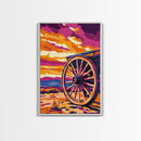 Vibrant Wagon Wheel, Pink Orange Wall Art, Boho Art, Framed Canvas Print, Southwest Aesthetic, Above Sofa Art, Rustic Decor, Gift Idea
