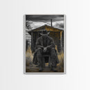 Cowboy, Rustic Barn, Moody Art, Southwest Wall Art, Farmhouse Art, Vintage Horse Art, Dark Romance Painting, Canvas Print, Gift Idea