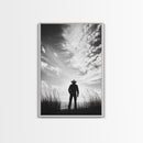 Lone Cowboy, coastal cowgirl wall art, moody art, western art, rustic decor, wabi sabi art, framed canvas print, extra wide art
