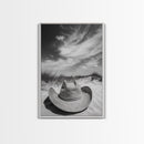 Straw Hat, coastal cowgirl wall art, wabi sabi art, beach photography, western decor, rustic art, framed canvas print, minimalist art