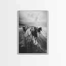 Horse wall art, wild mustangs, moody art, rustic decor, nature photography, black and white art, panoramic art, canvas print, living room art
