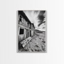 Rustic barn, farmhouse art, abandoned building, vintage Christmas, moody art, black and white wall art, wabi sabi wall art, framed canvas print