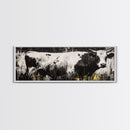 Black and White Cow, farmhouse art, rustic wall art, extra wide art, wabi sabi art, vintage horse art, Canvas Print