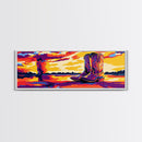 Cowboy Boots Art, Pink Orange Wall Art, Coastal Cowgirl Wall Art, Framed Canvas Print, Western Decor, Extra Wide Art, Rustic Art
