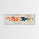Colorful feather, native art, southwestern decor, rustic wall art, boho art, framed canvas print, extra wide art, tribal painting