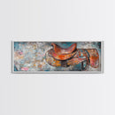 Abstract Saddle, horse wall art, abstract art, rustic decor, extra wide art, framed canvas print, above sofa art, living room decor