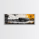 Vintage wooden wagon, rustic wall art, barn landscape oil painting, black and white art, extra wide art, framed canvas print, farmhouse art