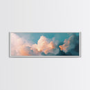 Cloud painting, sky wall art, soft pastel art, extra wide art, bedroom art, panoramic painting, framed canvas print, wabi sabi art