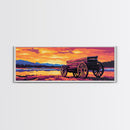 Sunset Wagon Painting, southwest wall art, boho art, Joshua tree art, rustic decor, warm tones, framed canvas print, extra wide art