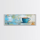 Blue Cup, coffee wall art, kitchen decor, rustic wall art, teal wall art, farmhouse art, Canvas Print, gift idea for her
