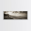 Cattle On Beach, Wabi Sabi Art, Framed Canvas Print, Coastal Landscape Art, Rustic Decor, Extra Wide Art, Moody Art, Minimalist Art