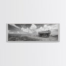 Rustic Wagon, coastal landscape art, extra wide art, panoramic painting, farmhouse art, framed canvas print, nautical wall art