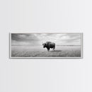 Lone buffalo, western landscape, rustic wall art, panoramic art, extra wide art, farmhouse decor, framed canvas print, wildlife painting, bull and bear art
