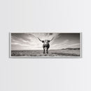 Longhorn, western landscape, bull and bear art, panoramic art, extra wide art, rustic wall art, framed canvas print, farmhouse decor, moody art