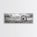 Wagon Wheel, rustic decor, farmhouse art, extra wide art, panoramic painting, country decor, cowboy art, framed canvas print, moody art