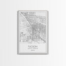 Tucson Street Map, Arizona Map, City Map Print, Modern Wall Art, Wall Art, Canvas Print, Minimal Wall Art, Family Gift, Travel Wall Décor