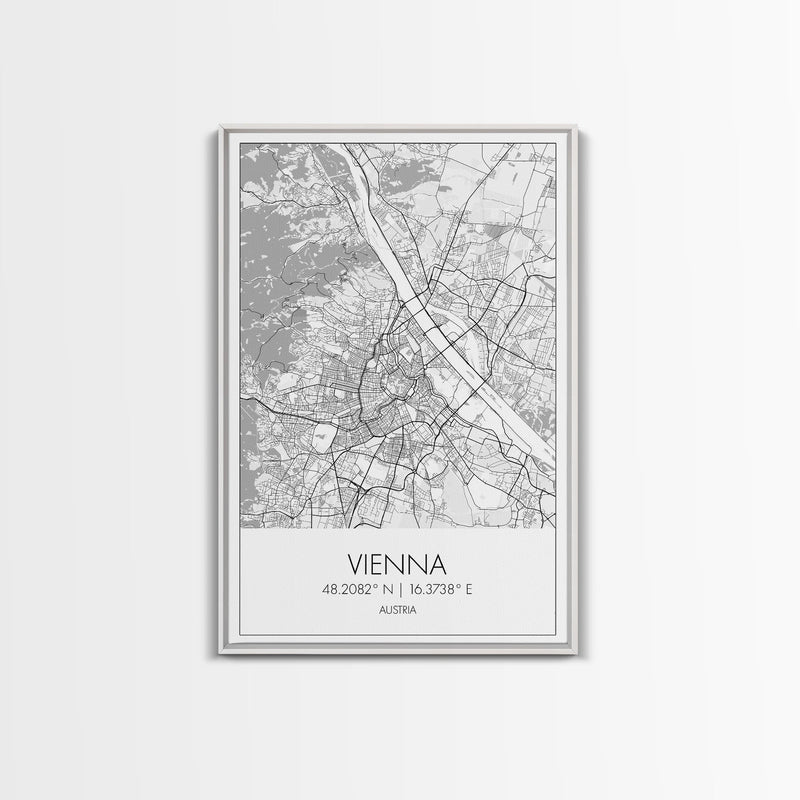 Vienna Street Map, Austria Map, City Map Print, Modern Wall Art, Wall Art, Canvas Print, Black And White, Unique Wedding Gift, Travel Art