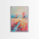 Luminous Landscape with Wildflowers - Framed Canvas Print, Radiant Living Room Art, Bright Bedroom Decor, Colorful Flower Art, Wall Art