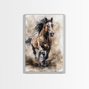Powerful Horse Galloping - Framed Canvas Print, Dynamic Living Room Art, Energetic Bedroom Decor, Equestrian Art, Wall Art