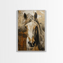 Realistic Horse Portrait with Warm Background - Framed Canvas Print, Equine Art, Living Room Wall Decor, Bedroom Horse Art Print