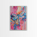 Vibrant Dragonflies in Abstract Background - Framed Canvas Print, Nature-Inspired Art, Colorful Insect Decor, Living Room Wall Art