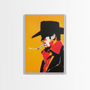 Mysterious Cowboy Smoking Cigarette - Framed Canvas Print, Western Pop Art, Bold Wall Art for Living Room or Bar