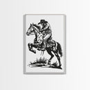 Cowboy Riding Horse with Reins - Framed Canvas Print, Western Wall Art, Rustic Decor, Living Room and Bedroom Art Print