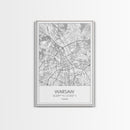 Warsaw Street Map, Poland Map, Europe City Map Print, Minimalist Art, Wall Art, Canvas Print, Living Room Wall Art, Friends Gift, Travel Art