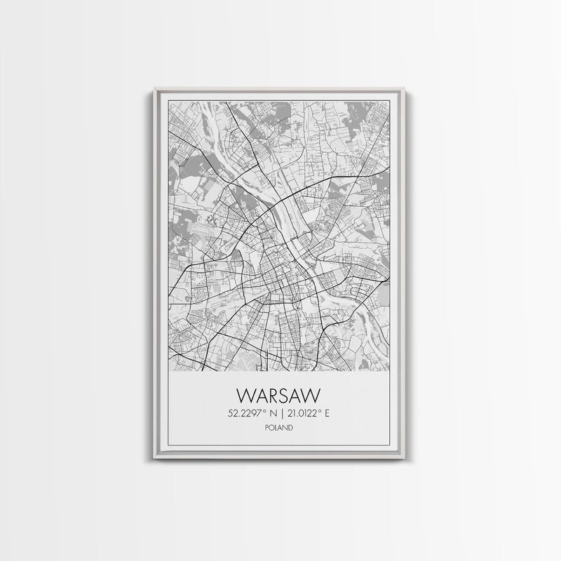 Warsaw Street Map, Poland Map, Europe City Map Print, Minimalist Art, Wall Art, Canvas Print, Living Room Wall Art, Friends Gift, Travel Art