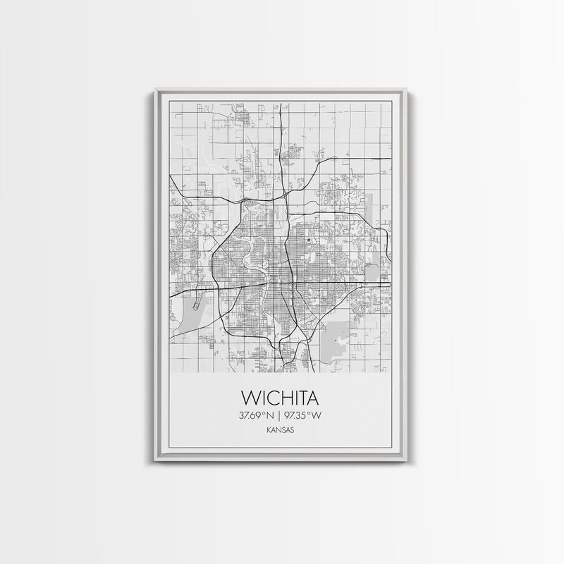 Wichita Street Map, Kansas Map, City Map Print, Minimalist Art, Wall Art, Canvas Print, Travel Wall Art, Gifts For Travelers, Canvas Art