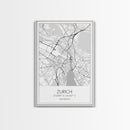 Zurich Street Map, Switzerland Map, Europe City Map Print, Minimalist Art, Wall Art, Canvas Print, Travel Art, Wall Hanging, Honeymoon Gift