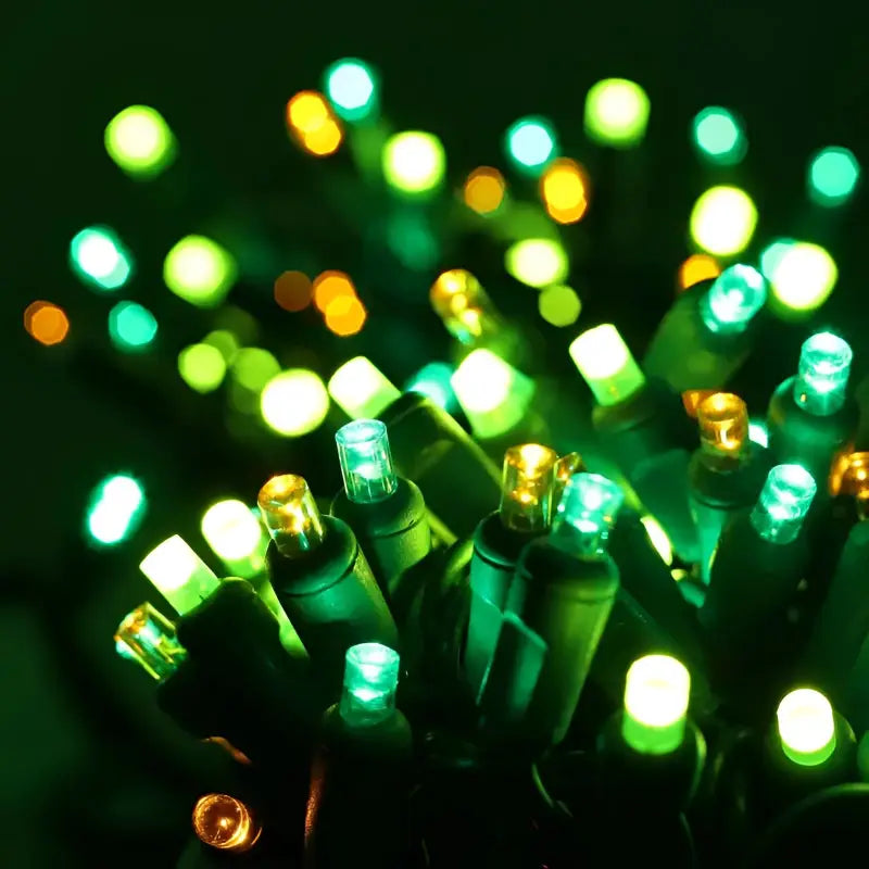 50 5mm ColorSplash Shamrock Green, Lime Green, Gold LED Christmas Lights, 6" Spacing