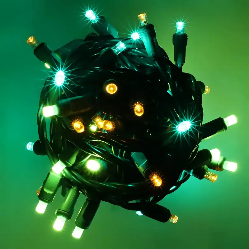 50 5mm ColorSplash Shamrock Green, Lime Green, Gold LED Christmas Lights, 6" Spacing