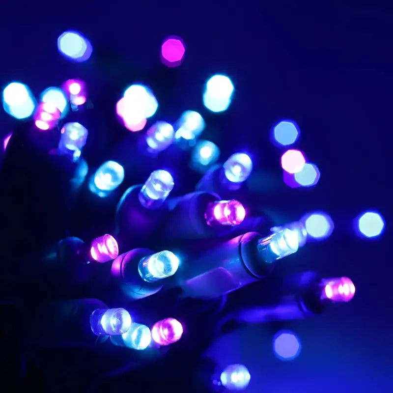 50 5mm ColorSplash Stardust Blue, Purple, Teal LED Christmas Lights, 6" Spacing