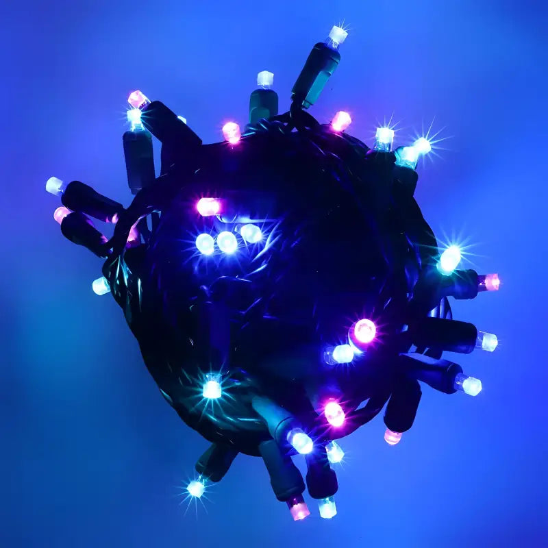 50 5mm ColorSplash Stardust Blue, Purple, Teal LED Christmas Lights, 6" Spacing