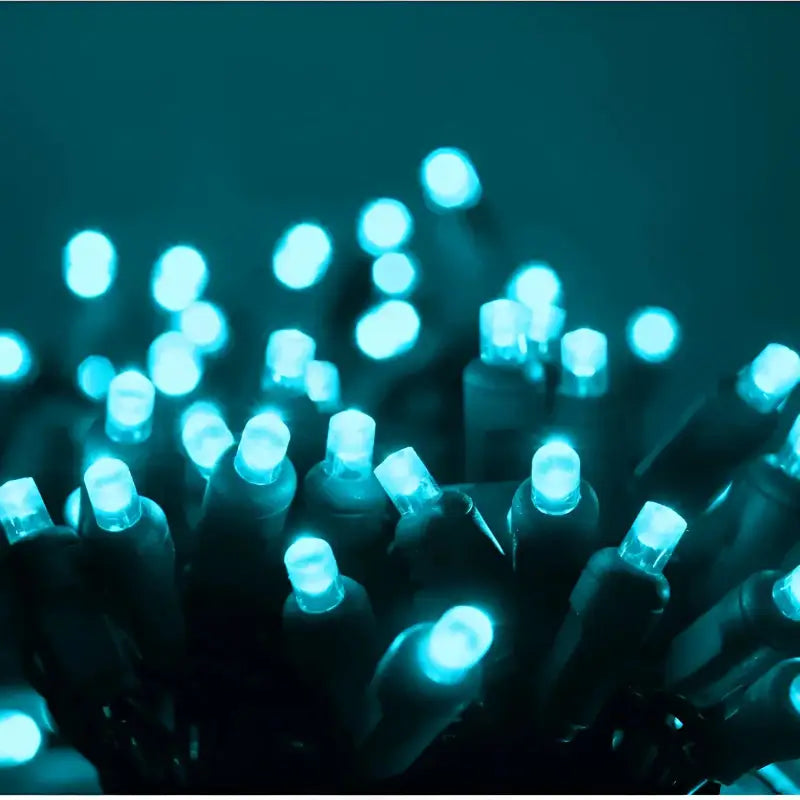 50 5mm Teal LED Christmas Lights, 4" Spacing