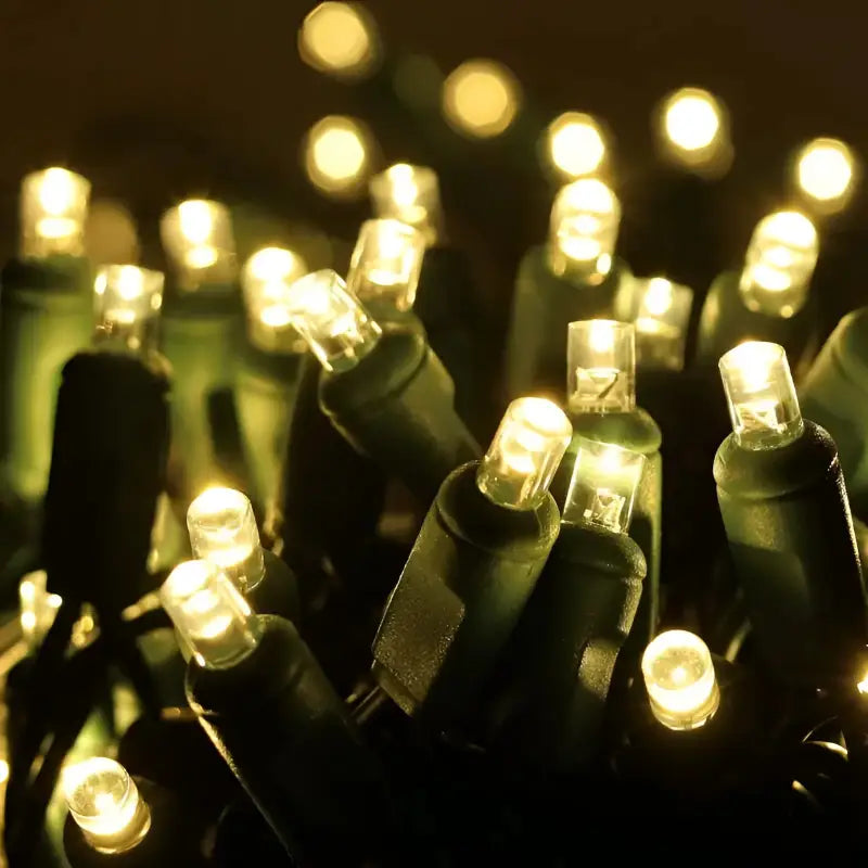 50 5mm Warm White LED Christmas Lights, 4" Spacing