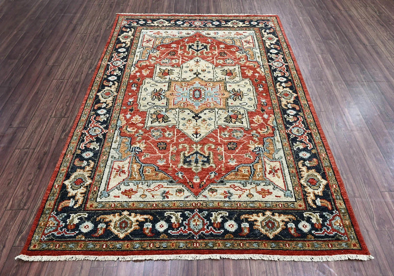 6x9 LoomBloom Ivory, Red Hand Knotted 100% Wool Turkish Oushak Arts & Crafts Oriental Area Rug