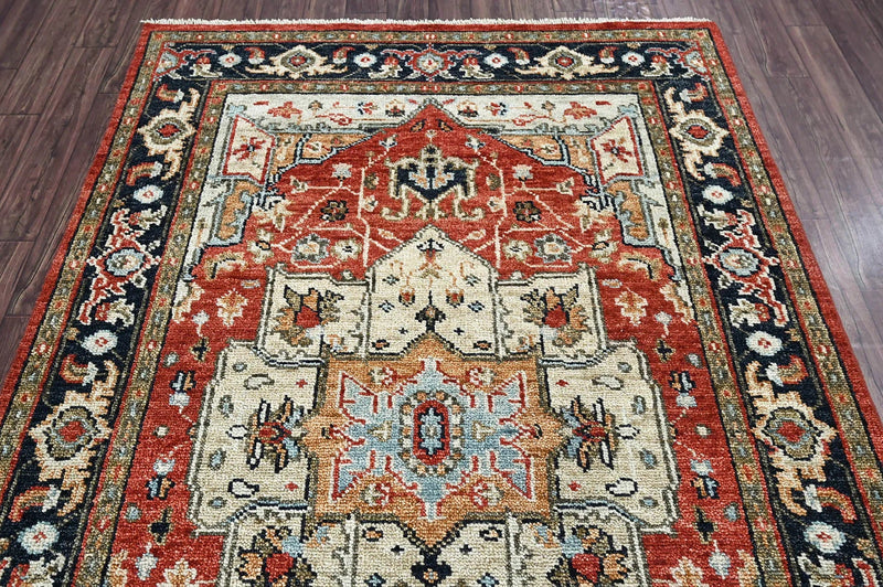 6x9 LoomBloom Ivory, Red Hand Knotted 100% Wool Turkish Oushak Arts & Crafts Oriental Area Rug